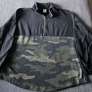 PINK Victoria's Secret Black and Green Camouflage Half-Zip Sweatshirt